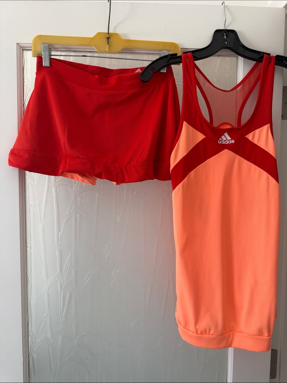 Super Cute adidas Women's Red & Coral Athletic Tank Top and Skort Set